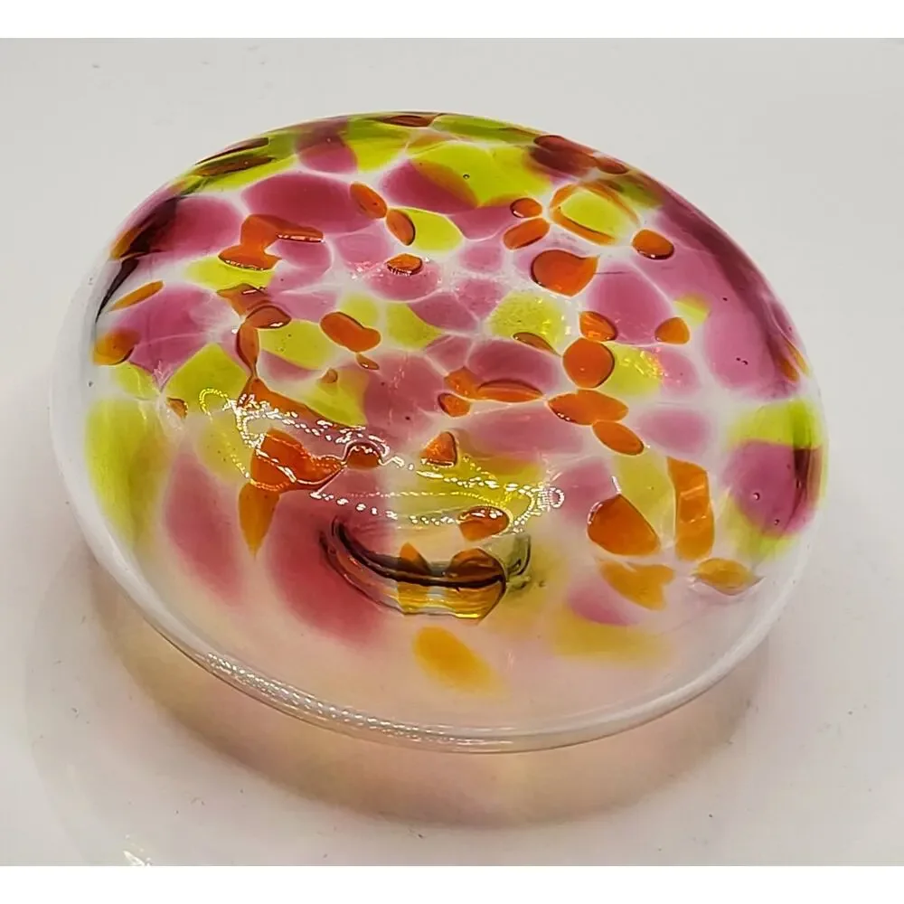 Hand Blown Art Glass Bud Vase Pink Yellow Controlled Bubble - Picture 3 of 4